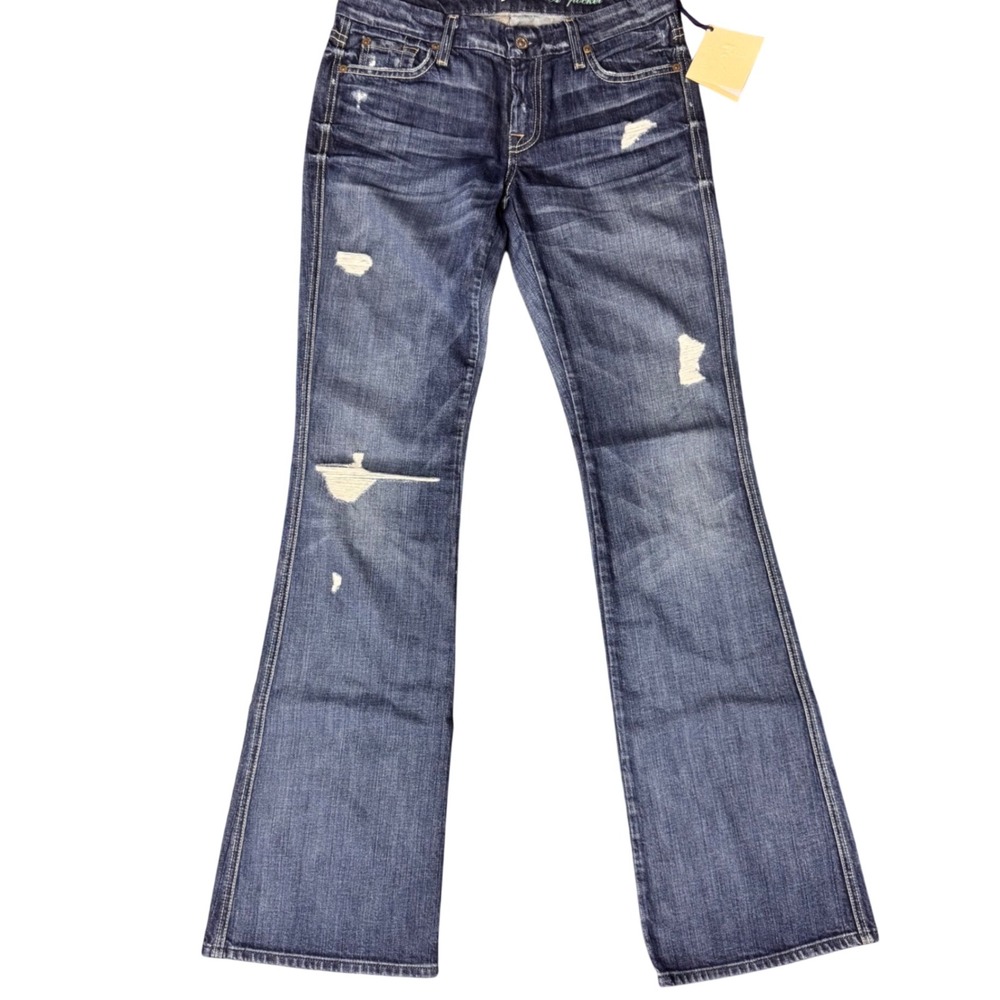 7 For All Mankind A Pocket Jeans Womens 27 NEW Distressed Flare Medium Wash Blue